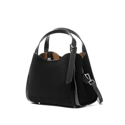 HIFASHION Luxury Genuine Leather Suede Bucket Bag For Women Vintage Top Handle Handbags Office Work Shoulder Crossbody Purses