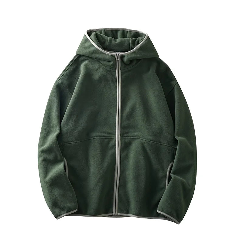 DUKEEN Men's Double-Sided Fleece Hoodie Autumn and Winter Warm Windbreaks 7A Antimicrobial Zipper Jackets for Men