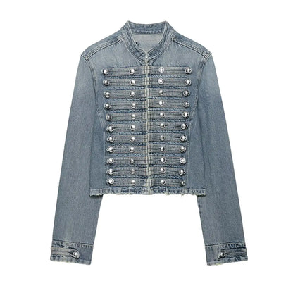 New Vintage Denim Jacket For Women Solid Round Neck Slim Fit Short Jackets 2026 Spring Lady Daily High Street Outerwears