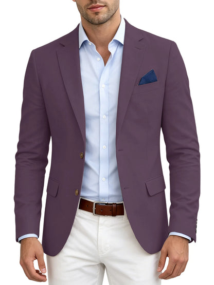 Men's Linen Blend Blazer Notched Lapel Two Button Breathable Suit Jacket For Business Casual Wedding Daily Wear
