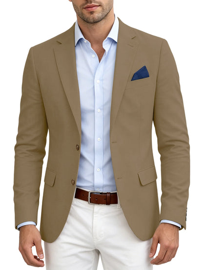Men's Linen Blend Blazer Notched Lapel Two Button Breathable Suit Jacket For Business Casual Wedding Daily Wear