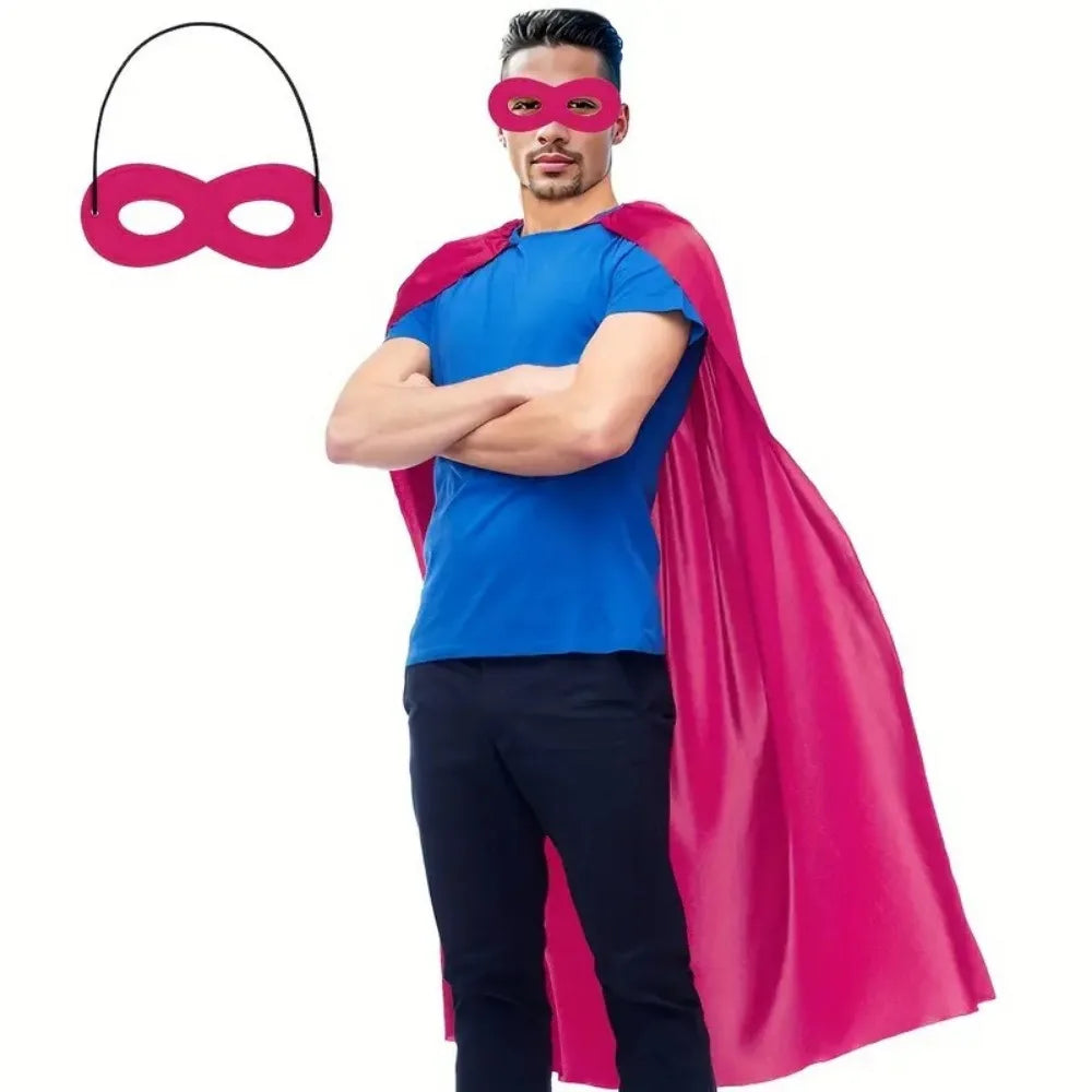 2Pcs/Set Solid Color Adult Superhero Cape with Eye Mask Cosplay Costume Long Cape Halloween Superhero Cloak Dress Up