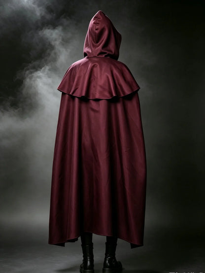 Medieval Vintage Hooded Long Cos Cloak, Dark Green Double Lapel Tie Cape, Unisex Ranger Hunter Wizard Role Play Costume, Retro Gothic Cosplay Coat