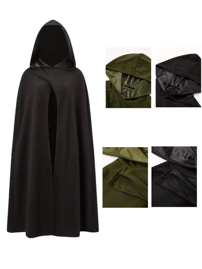 New Halloween Costume Cloak, Fleece Hooded Halloween Cape, Retro Asymmetrical Design Role Play Coat,