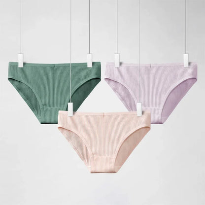 Women's pure cotton underwear women's comfortable breathable striped 100% cotton crotch briefs mid-waist simple girl underpants