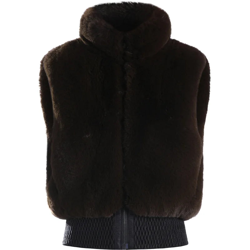 GSOU SNOW Women Fuzzy Faux Fur Vest Coat Ski Jacket Sleeveless Zip Shaggy Waistcoat Winter Daily Warm Outdoor Sport