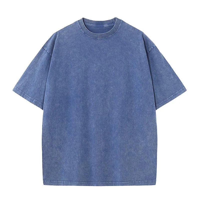 Washed T-Shirt 230G 100Cotton Solid Oversized Loose Fitness Mens Tee Tops Dropped Shoulders Short Sleeve Gym Bodybuilding Shirts