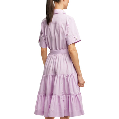 Elegant Women Dress Short Sleeve Casual Lapel Shirt Dress Bow Belt Solid Color A Line Fashion Fringed Dress Female Dresses