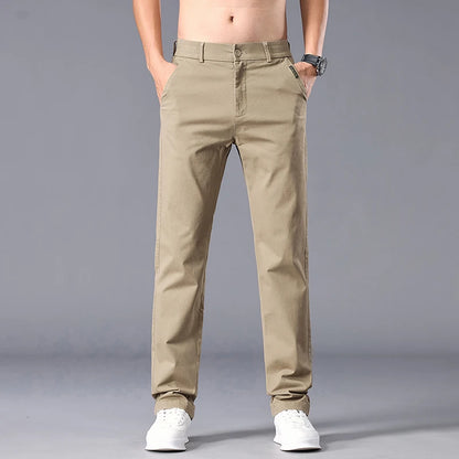Business Straight Ice Silk Casual Pants Men Spring Summer Thin Breathable Fashion Trousers Classic Men's Clothing Luxury Pants