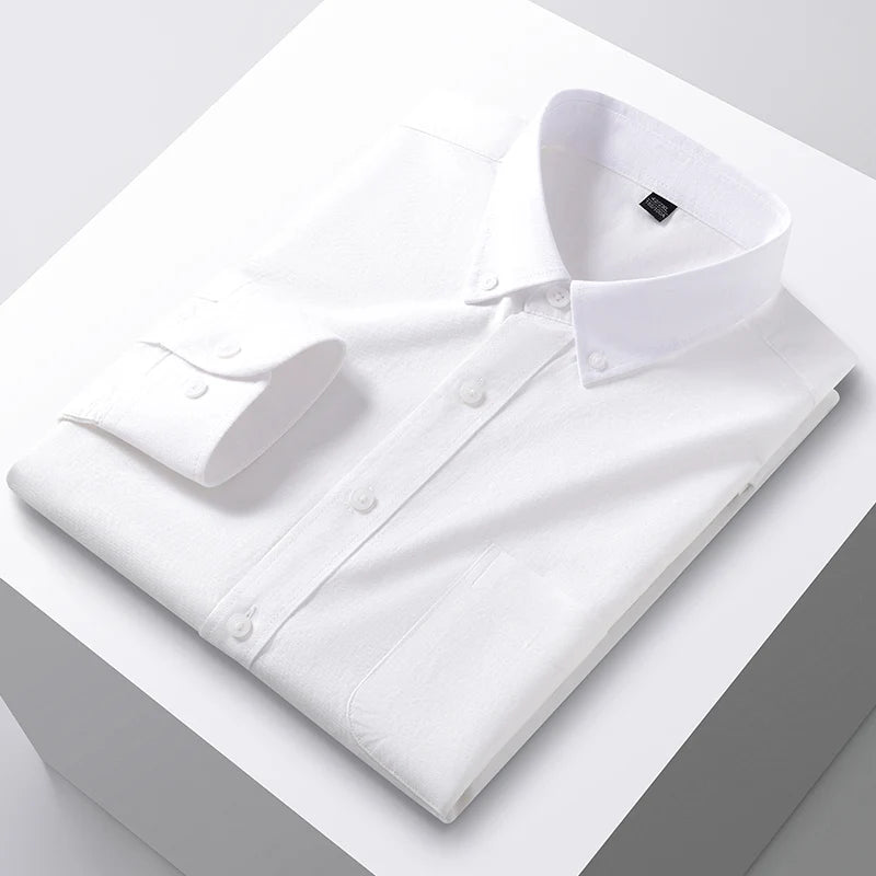 100% Cotton Men's Oxford Shirts Spring Autumn Long Sleeve Basic Casual Solid Striped Button Down Social Business Formal Plus 5XL