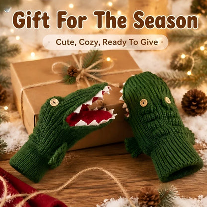 Cute Crocodile Knitted Mittens, Funny 3D Animal Design Warm Winter Full-Finger Gloves, Soft Knit Hand Warmers, Novelty Dress-up Gloves for Women Men, Perfect Christmas Holiday Gift Choice, Ideal for Daily Outdoor Cold Weather