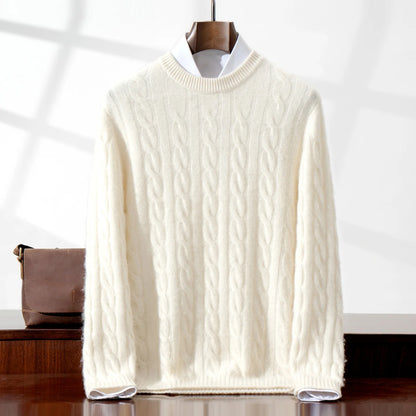 ZOCEPT 100% Natural Cashmere Men's Sweater Autumn Winter Thick Warm O-Neck Casual Pullover Knitted Twisted Flower Sweater Top