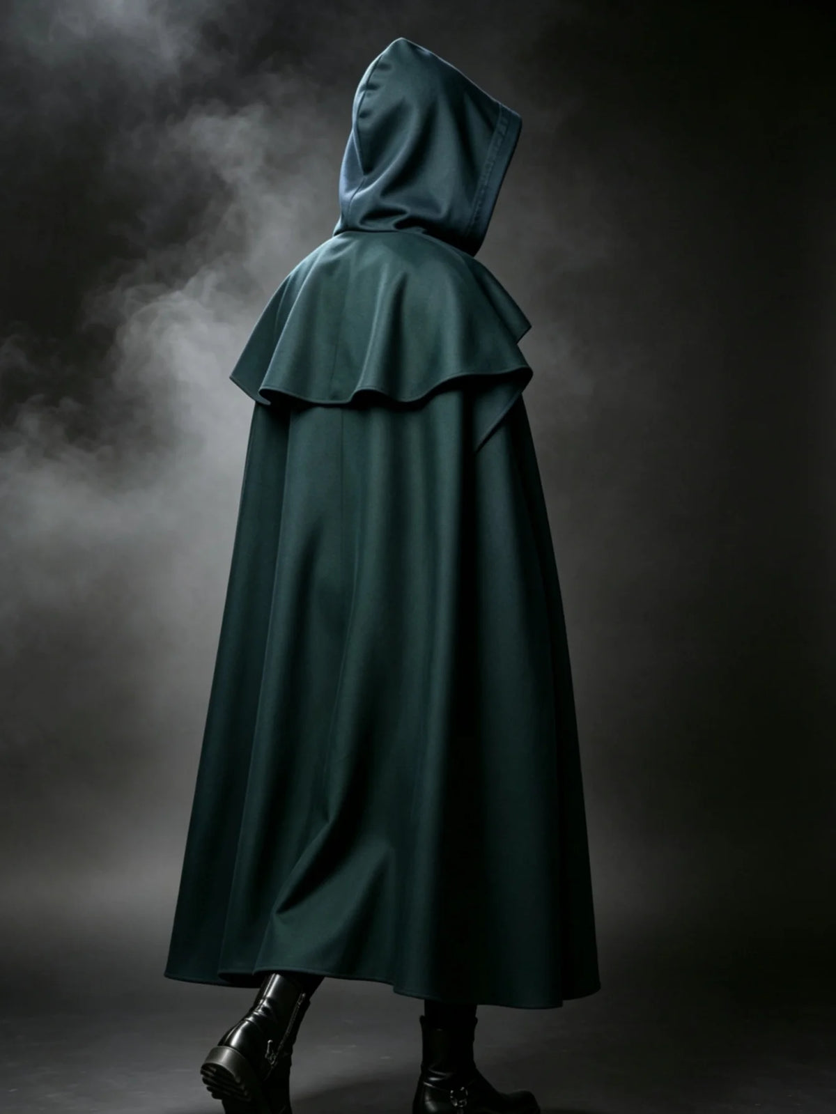 Medieval Vintage Hooded Long Cos Cloak, Dark Green Double Lapel Tie Cape, Unisex Ranger Hunter Wizard Role Play Costume, Retro Gothic Cosplay Coat