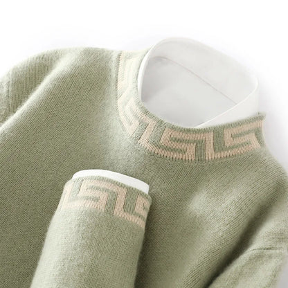 ATTYYWS 100% pure wool men's semi high neck solid color knitted casual business men's long sleeved pullover sweater New product