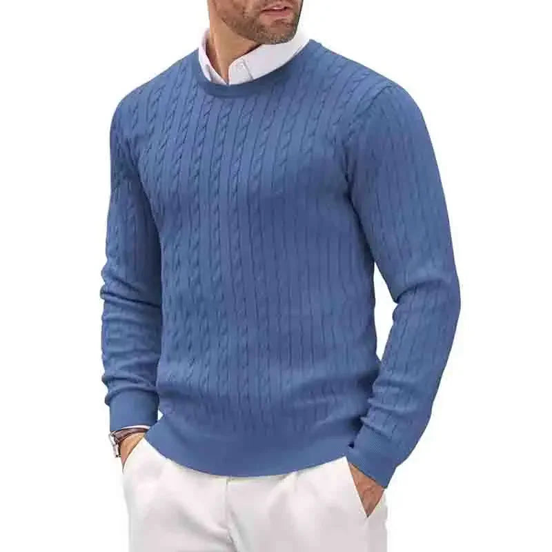 2026 New Men's Casual Sweater Round Neck Long Sleeve Knitted Sweater Diamond Pattern Fashion Versatile Top