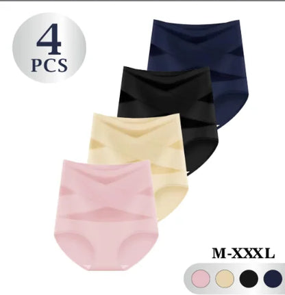 4pcs High Waisted Women's Panties Breathable Tummy Control Shapewear Mesh Cross Tummy Cinching Ice Silk No Trace Triangle Panties Tummy Tuck Shape