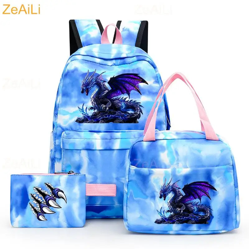 3pcs White Puppy Maltese Dog Colorful Backpack with Lunch Bag for Women Student Teenagers Rucksack Casual School Bags Sets
