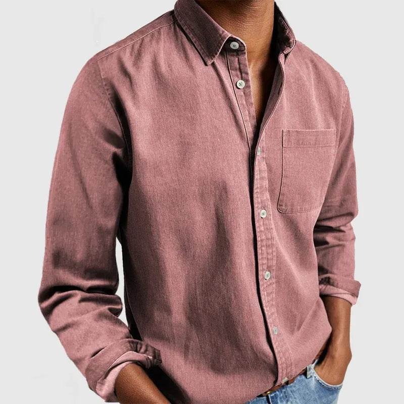 Men's Solid Color Casual Long Sleeve Shirt Daily Commuter All-Match Full Cardigan Fashion Lapel Top