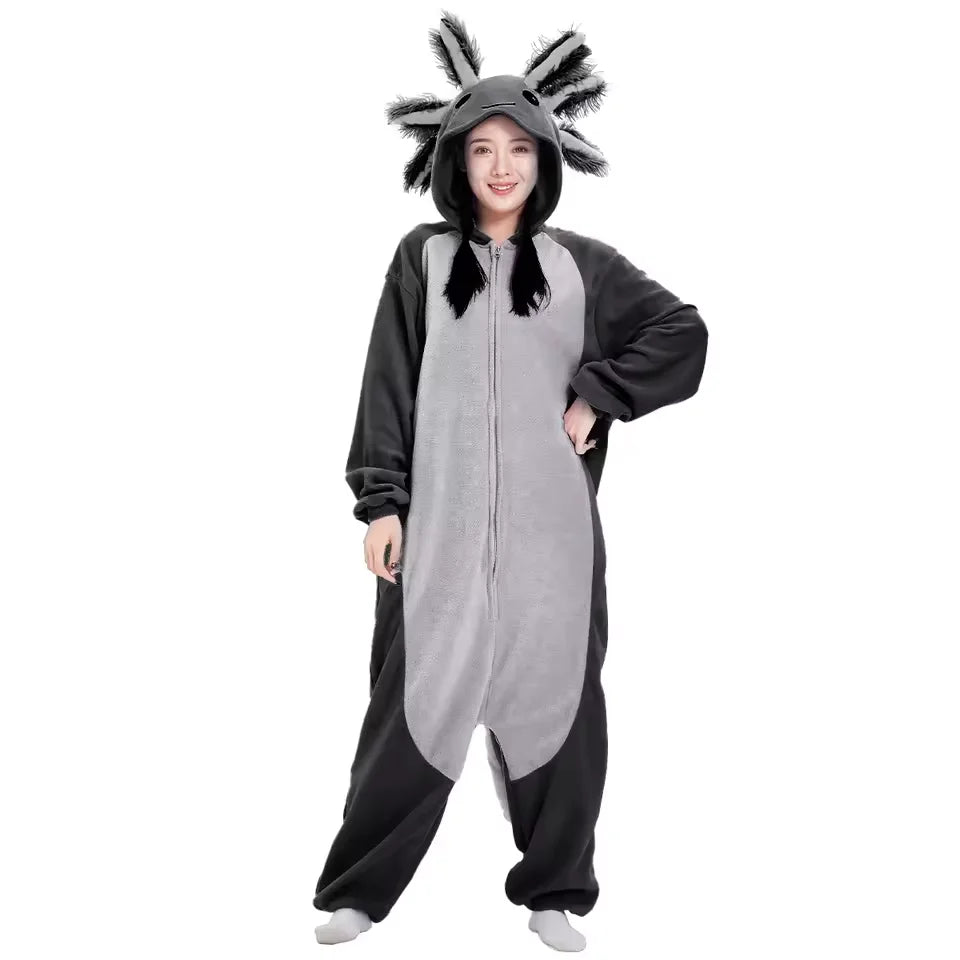 Animal Axolotl Kigurumi Pyjamas Halloween Family Onesie Adult Cartoon Purple Pink Blue Pajama Cosplay Party Women Men Homewear