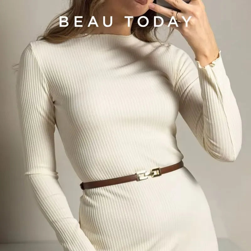 BEAUTODAY Brown Belts Women Genuine Leather Solid Slender Ladies Designer Jeans Dress Brand Accessories Waistband 91092