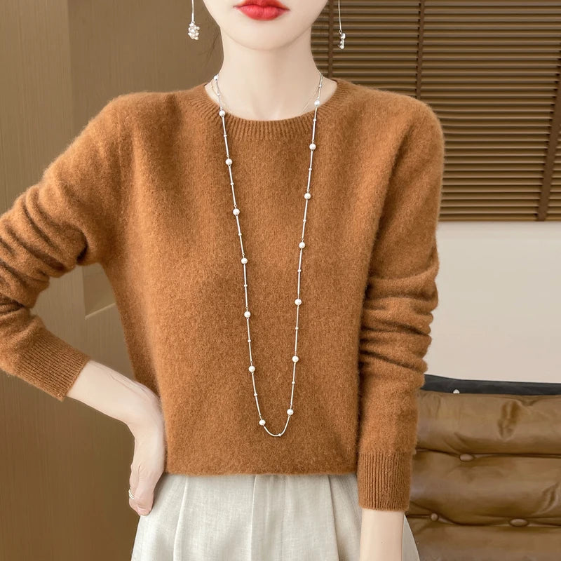 Women 100% Merino Wool Sweater New Fashion O-Neck Pullover Tops Basic Jumper Autumn Winter Woman Cashmere Sweater Knitted Blouse