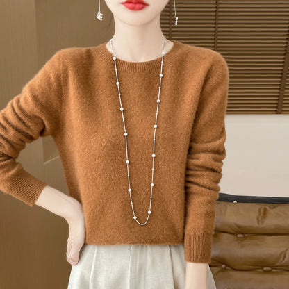 Women 100% Merino Wool Sweater New Fashion O-Neck Pullover Tops Basic Jumper Autumn Winter Woman Cashmere Sweater Knitted Blouse