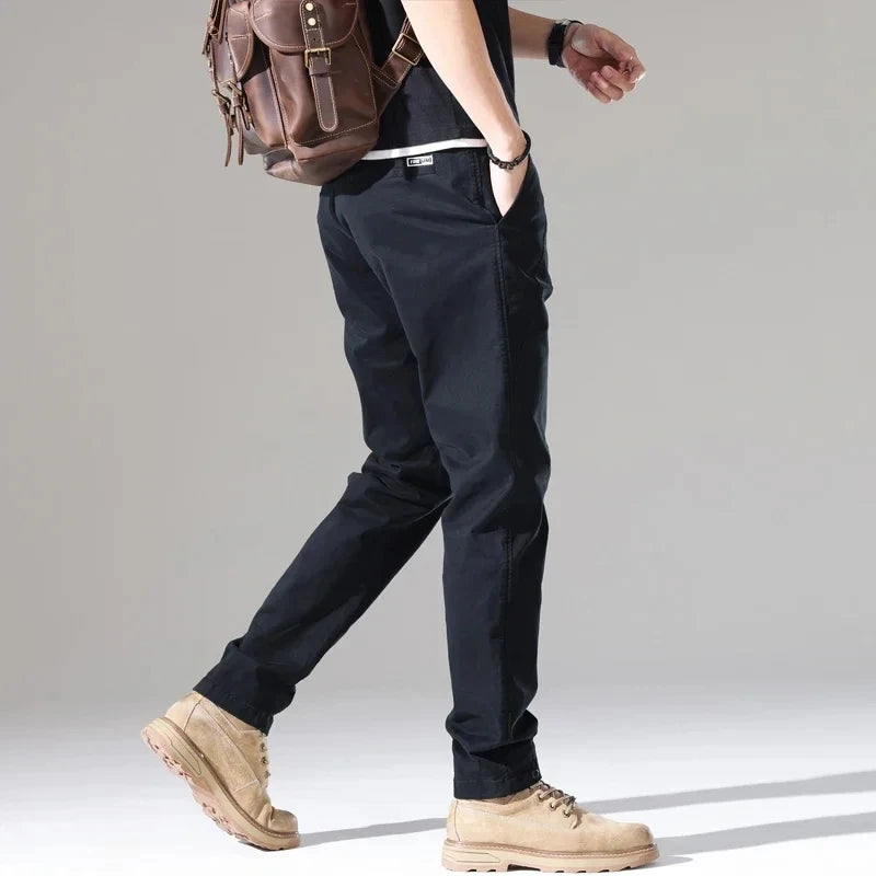 2024 New Men's Cotton Slim Casual Pants Korean Style Stretch Straight Fashionable Solid Color Versatile Casual Trousers Male