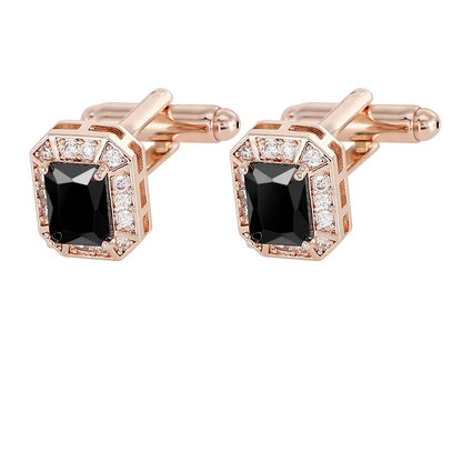 Men Luxury Vintage Metal Cufflinks Zircon Cuffs French Square Buckle Shirt Crystal Copper Cuffs