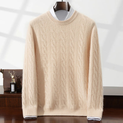 ZOCEPT 100% Natural Cashmere Men's Sweater Autumn Winter Thick Warm O-Neck Casual Pullover Knitted Twisted Flower Sweater Top