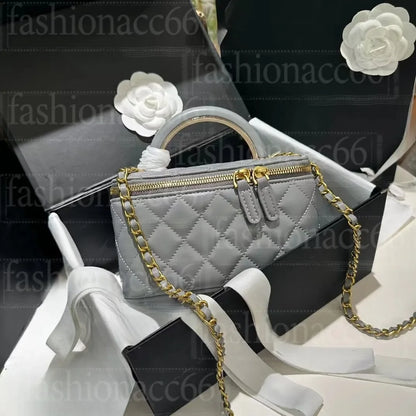 Channeled Bag Women designer makeup bag High Quality Sheepskin Diamond Lattice Handle Vanity Box Tote Bags Crossbody Shoulder Co