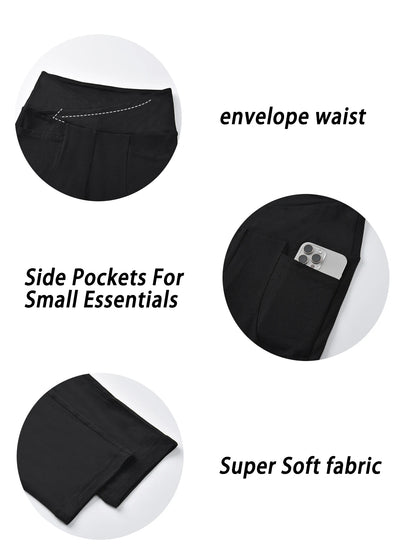 Women's Super Soft Crossover High Waisted Capri Pants With Pockets Tummy Control No See Through Workout Yoga Running Leggings