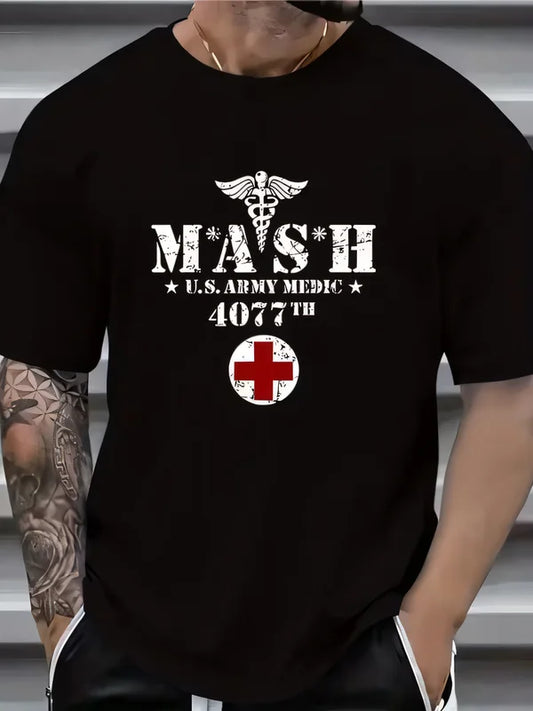 MASH 4077th U.S. Army Medic T-Shirt Vintage Distressed Graphic Medical Logo Tee Korean War TV Show Short Sleeve Cotton Top Unisex