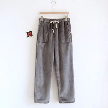 Flannel Men's Pajama Pants Thickened Loose Fleece Straight Pants Coral Fleece Sleep Bottoms Thickness Can Be Worn Outside
