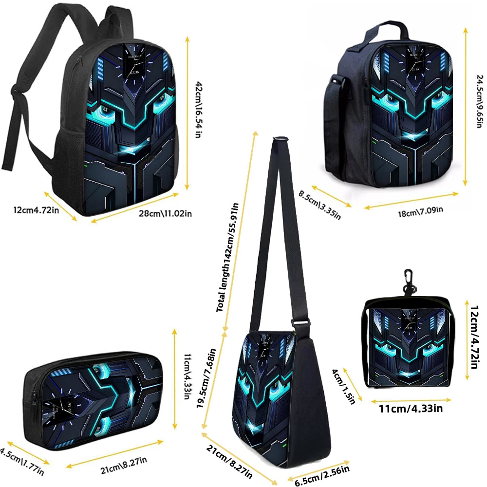 1/2/3/4/5PCS Robot Graphic Backpack Set | Ideal for Daily Travel