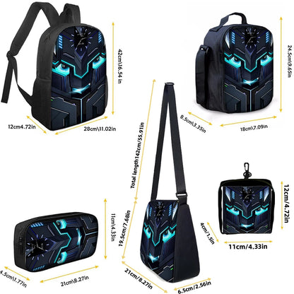 1/2/3/4/5PCS Robot Graphic Backpack Set | Ideal for Daily Travel