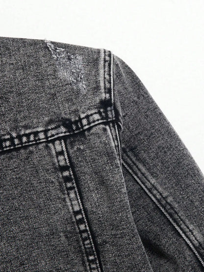 Men's denim jacket for spring and autumn. Dark gray denim coat. Retro, trendy and fashionable. For daily casual wear.