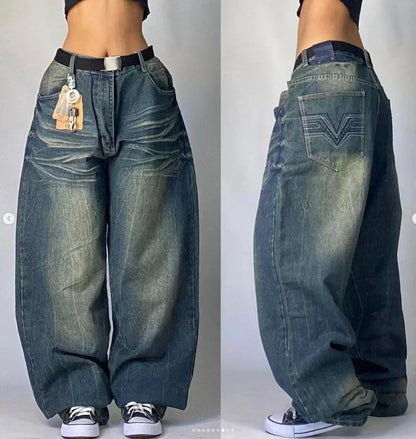 American Fashion Trend Joker Pattern Embroidered Loose Jeans Women Street Y2K New Hip Hop Oversized Wide-leg Pants Unisex Jeans