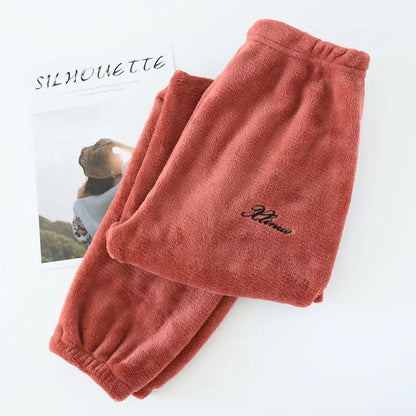 Couples' autumn and winter warm pants home pants ladies pajamas bottoms flannel thick coral fleece couple pants men