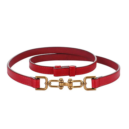 Women's Adjustable Thin Leather Belt, Genuine Leather Waist Belt with Decorative Fashion Buckle for Coats and Dresses