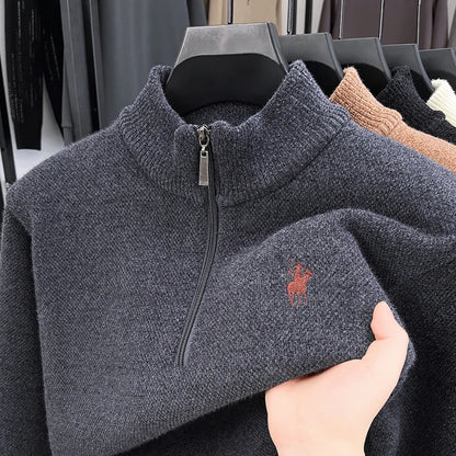 High-End Men New Long-Sleeved Knitwear Stand Collar Zipper Pony Embroidery British Style Leisure Snug Hot-Selling Men's Clothing