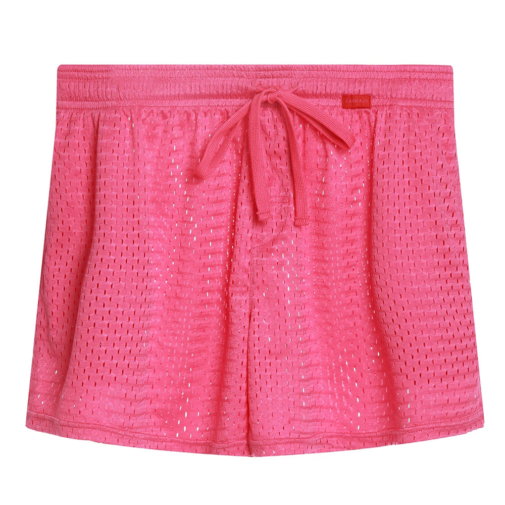 Solid-coloured Men's Mesh Thin Section Loose Fashion Pockets Elastic Large Size Sleep Bottom Boxer Shorts Homewear