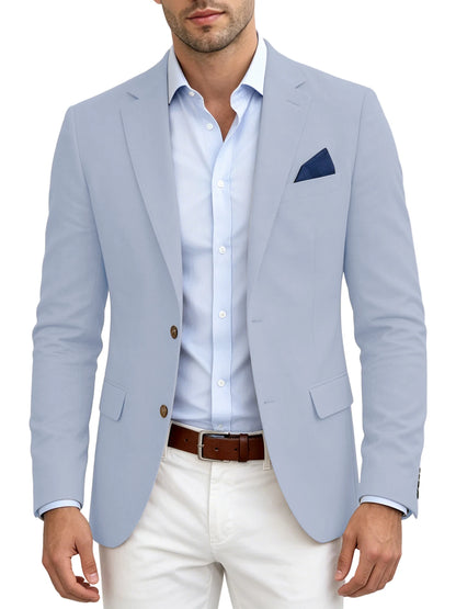 Men's Linen Blend Blazer Notched Lapel Two Button Breathable Suit Jacket For Business Casual Wedding Daily Wear