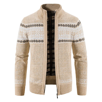 Winter Men's Fleece Cardigan Christmas Knit Sweater Coat Business Casual Jacket High Quality Male Wool Cashmere Clothing