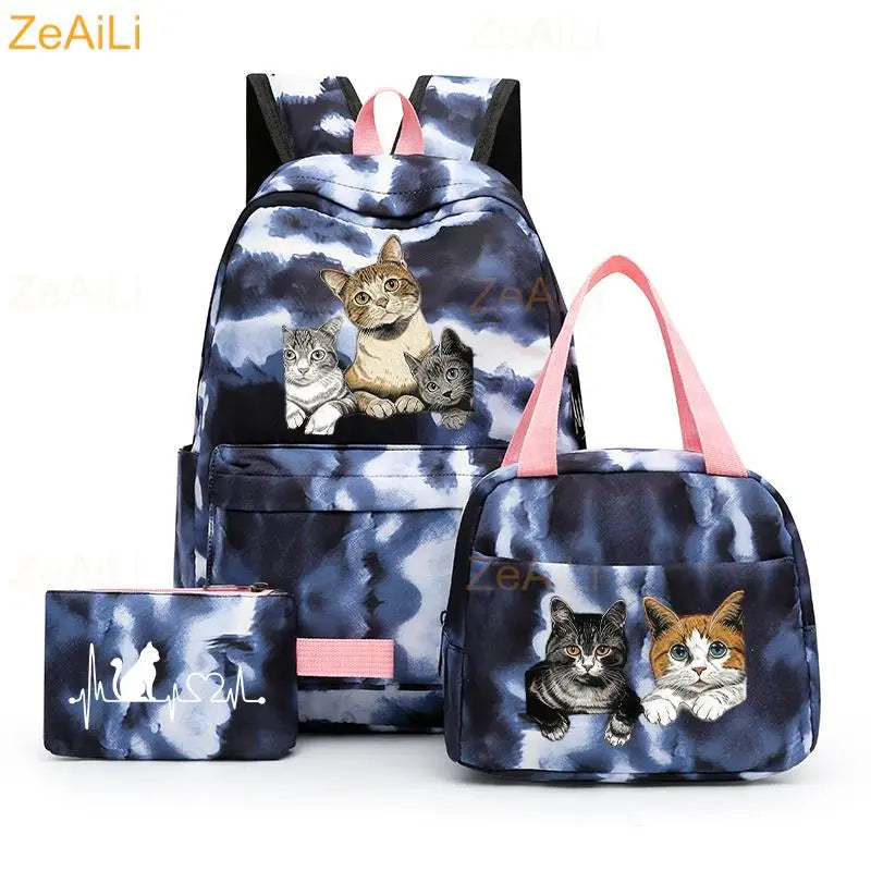 3pcs White Puppy Maltese Dog Colorful Backpack with Lunch Bag for Women Student Teenagers Rucksack Casual School Bags Sets
