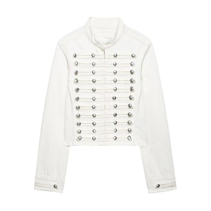 New Vintage Denim Jacket For Women Solid Round Neck Slim Fit Short Jackets 2026 Spring Lady Daily High Street Outerwears