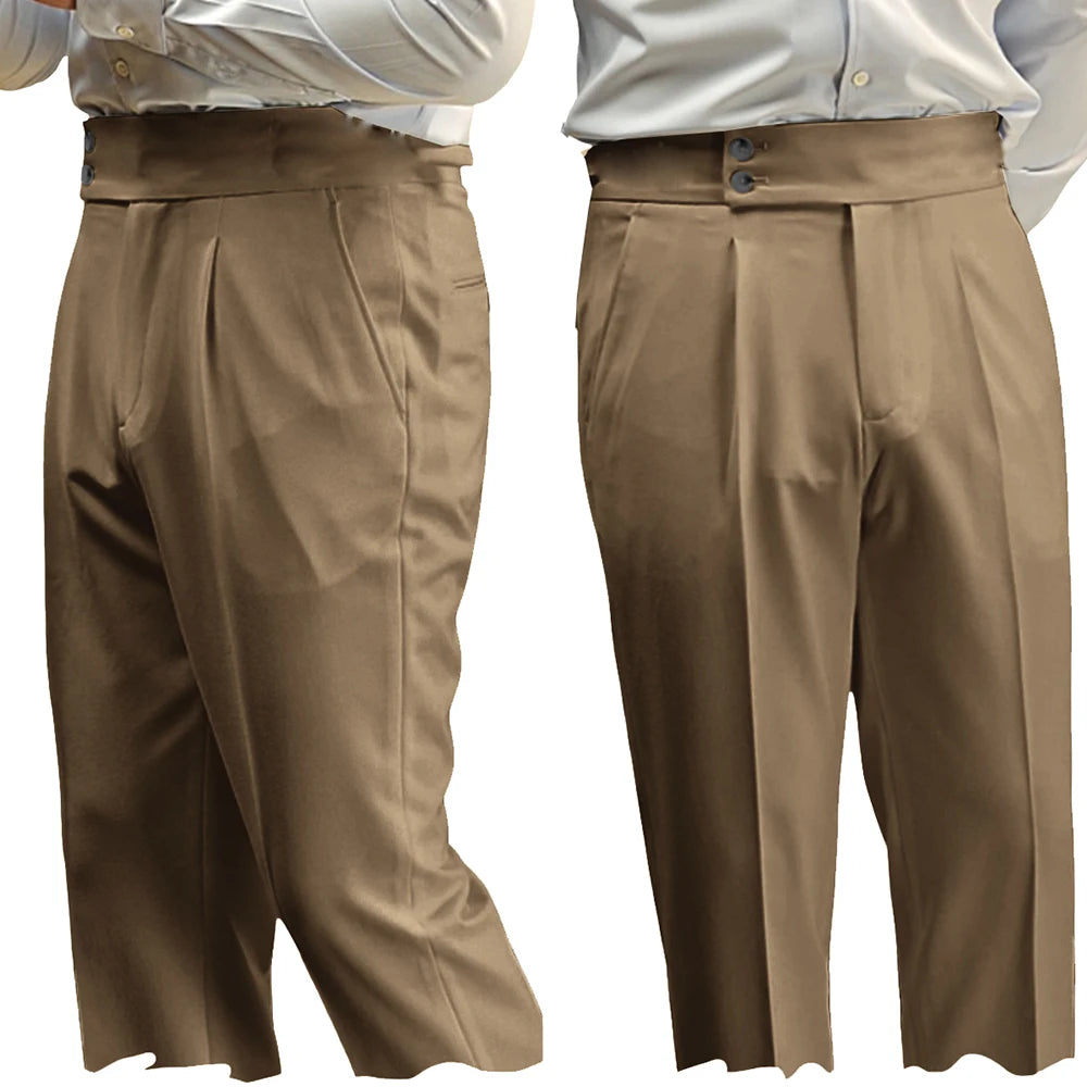 New Casual Solid Color Suit Trousers Men Spring Trendy Belt High Waist Pants Male Business Office Fashion Pleated Straight Pants