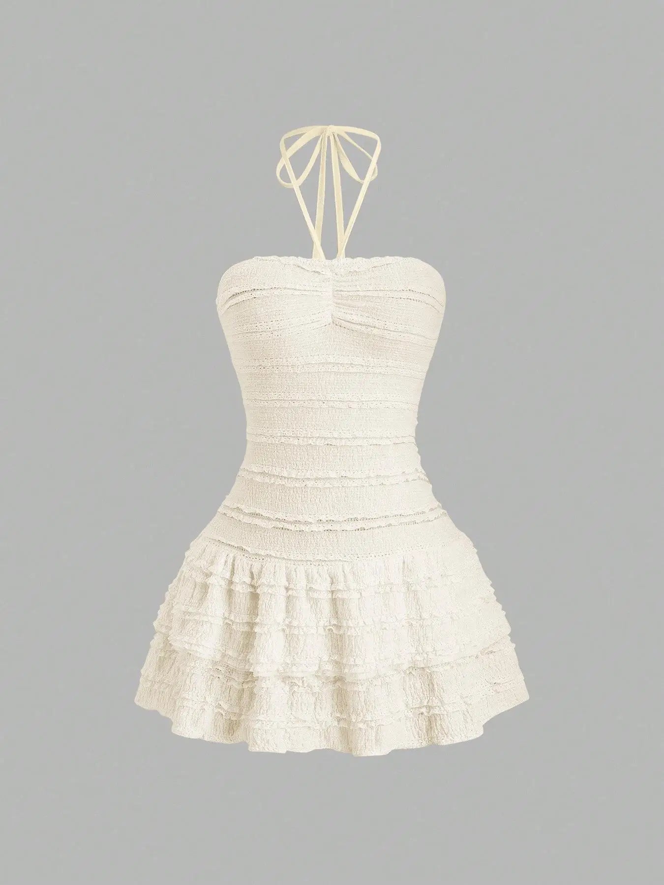 Ladies Solid Color High Elastic Fabric Backless Neckline Mini Skirt with Hem Ruffle Design Elegant Casual Style