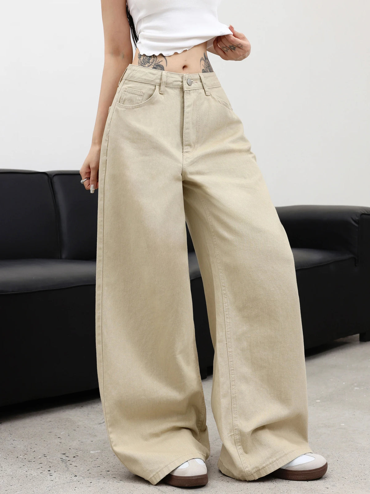 Women's Basic Simple Versatile Solid Color Wide-Leg Jeans, Comfortable And Breathable, Perfect For Street Outings And Travel