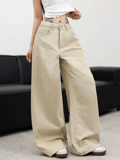 Women's Basic Simple Versatile Solid Color Wide-Leg Jeans, Comfortable And Breathable, Perfect For Street Outings And Travel