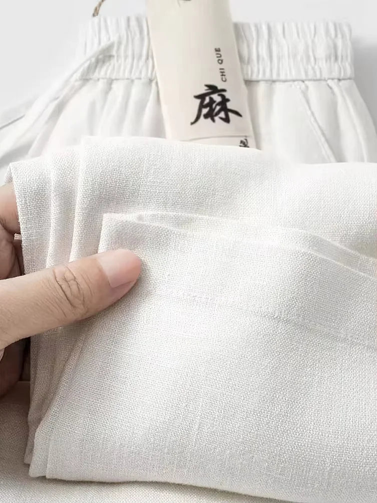 New Straight Casual Cotton Linen Pants Men Wide Leg Lightweight Baggy Cotton Sweatpants Male Sport Jogger Straight Work Trousers